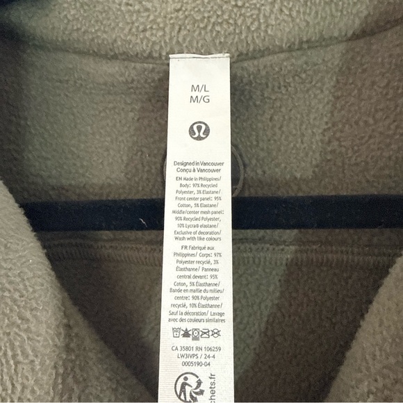 LuluLemon Olive Green Zip-Up Fleece Jacket Size M/L EUC - Picture 3 of 7